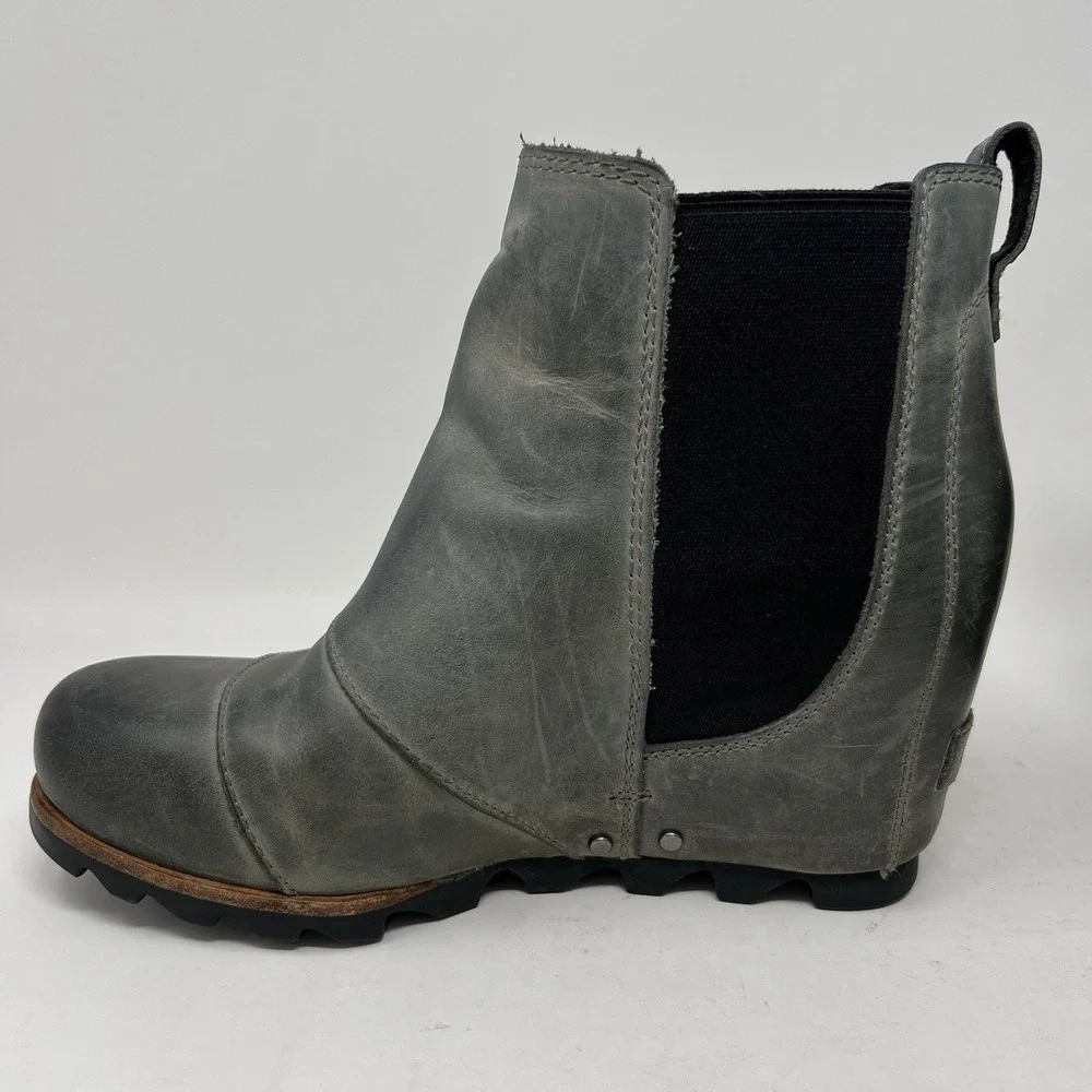 Sorel Boots Women's 6.5 Lea‎ Wedge Waterproof Leather Gray Chelsea Ankle Booties